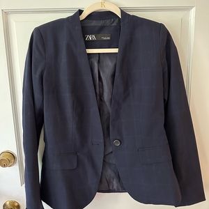 Zara Navy Plaid Blazer